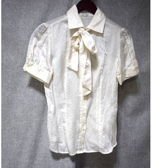 Acciaio Ivory Short Sleeve Silk Tie-Neck Blouse Women’s S - Picture 1 of 4